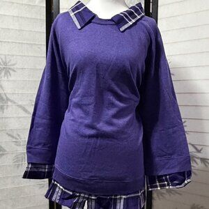 Metropolitan Purple Top XL Plaid Trim Cottagecore Grunge Witchy Academia Chic